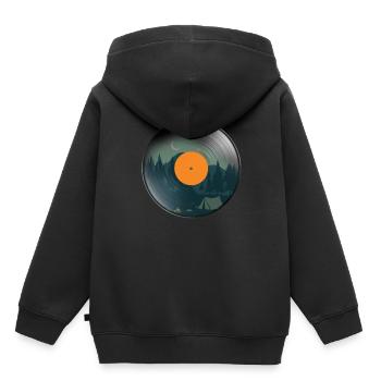 Disque phonographe rétro en vinyle Nature Camping - Sweat Premium à capuche enfant bio - noir - Dos - AI Model Kid Male (0cm)