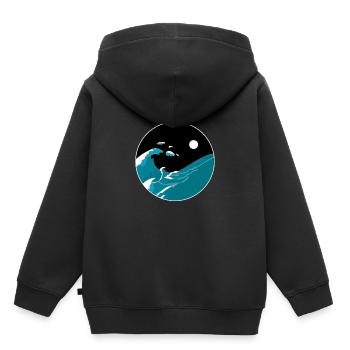 Vagues Yin Yang Lune Nuit Ocean Harmony Beach Cadeau - Sweat Premium à capuche enfant bio - noir - Dos - AI Model Kid Male (0cm)