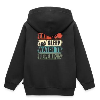 Essen Schlaf Uhr Fernsehen TV Film Show Geschenk - Kinder Premium Organic Hoodie - Schwarz - Hinten - AI Model Kid Male (0cm)