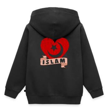 Islam Coeur Musulman Allah Dieu Religion Mosquée Cadeau - Sweat Premium à capuche enfant bio - noir - Dos - AI Model Kid Male (0cm)