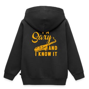 Je suis Saxy et je le sais Musical Sax Saxophone Cadeau - Sweat Premium à capuche enfant bio - noir - Dos - AI Model Kid Male (0cm)