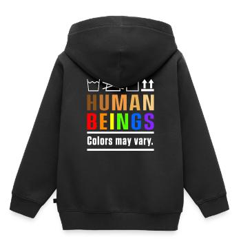 Les couleurs de l’être humain peuvent varier le cadeau homosexuel LGBTQ - Sweat Premium à capuche enfant bio - noir - Dos - AI Model Kid Male (0cm)