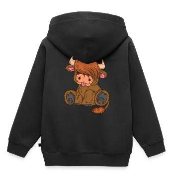 Scottish Highland Cow Frauen Schottische Highland - Kinder Premium Organic Hoodie - Schwarz - Hinten - AI Model Kid Male (0cm)