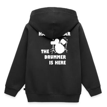 Batteur Drummer Drums Drumsticks Drumming - Sweat Premium à capuche enfant bio - noir - Dos - AI Model Kid Male (0cm)