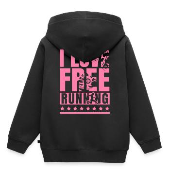 J’adore Parkour Libre Courir Parkourläuferin Spor - Sweat Premium à capuche enfant bio - noir - Dos - AI Model Kid Male (0cm)