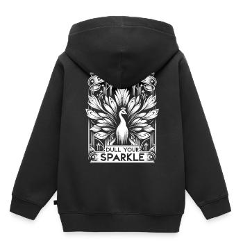 Paon Art Déco Blanc : une élégance stylée - Sweat Premium à capuche enfant bio - noir - Dos - AI Model Kid Male (0cm)