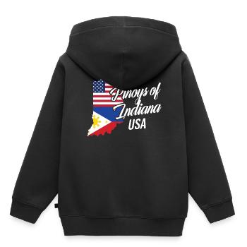 Philippins par Indiana Design pour Proud Fil-Ams - Sweat Premium à capuche enfant bio - noir - Dos - AI Model Kid Male (0cm)