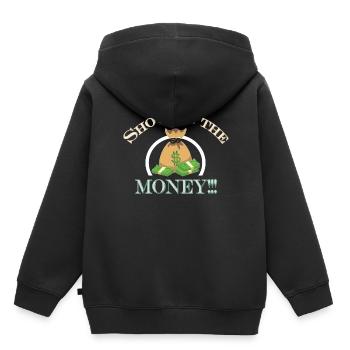 Conception d’argent d’exposition pour les professionnels à revenu élevé - Sweat Premium à capuche enfant bio - noir - Dos - AI Model Kid Male (0cm)