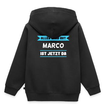 Marco Name Design für stolze Marcos - Kinder Premium Organic Hoodie - Schwarz - Hinten - AI Model Kid Male (0cm)