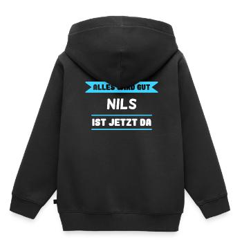 Nils Name Design für stolze Nils - Kinder Premium Organic Hoodie - Schwarz - Hinten - AI Model Kid Male (0cm)