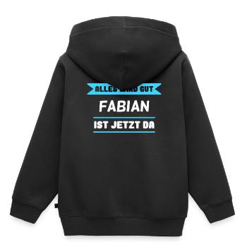 Fabian Name Design für stolze Fabians - Kinder Premium Organic Hoodie - Schwarz - Hinten - AI Model Kid Male (0cm)