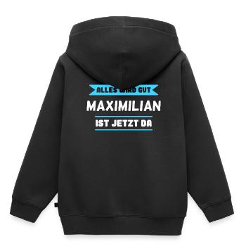 Maximilian Name Design für stolze Maximilians - Kinder Premium Organic Hoodie - Schwarz - Hinten - AI Model Kid Male (0cm)