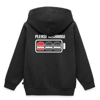 Burger Bitte aufladen - Kinder Premium Organic Hoodie - Schwarz - Hinten - AI Model Kid Male (0cm)