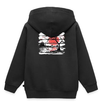 Japan Aquarell Red Sun I Weinlese-Kirschbaum - Kinder Premium Organic Hoodie - Schwarz - Hinten - AI Model Kid Male (0cm)