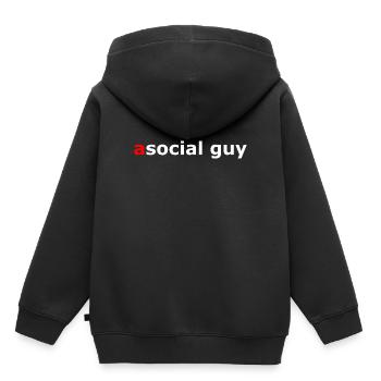 asocial guy, un type social, asocial - Sweat Premium à capuche enfant bio - noir - Dos - AI Model Kid Male (0cm)