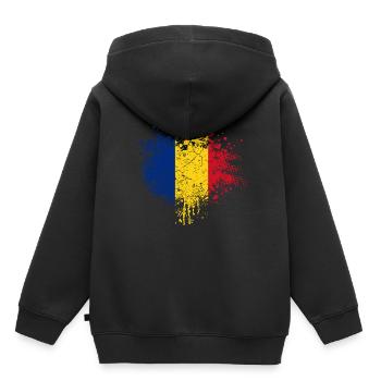 Roumanie Pavillon - Sweat Premium à capuche enfant bio - noir - Dos - AI Model Kid Male (0cm)