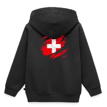 Schweiz Flagge - Kinder Premium Organic Hoodie - Schwarz - Hinten - AI Model Kid Male (0cm)