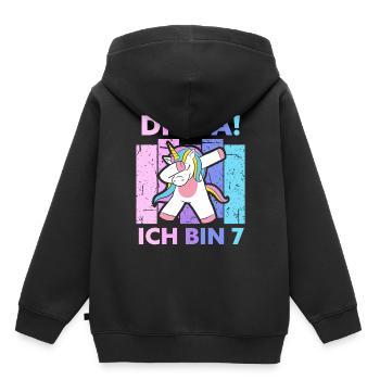 7. Geburtstag Geschenk 7 Jahre Einhorn Sieben - Kinder Premium Organic Hoodie - Schwarz - Hinten - AI Model Kid Male (0cm)