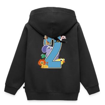 2ème anniversaire 2 ans Deux jeunes filles - Sweat Premium à capuche enfant bio - noir - Dos - AI Model Kid Male (0cm)