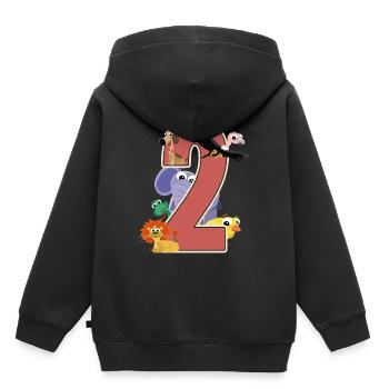 2e anniversaire 2 ans Deux jeunes filles cadeau - Sweat Premium à capuche enfant bio - noir - Dos - AI Model Kid Male (0cm)
