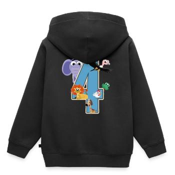 4e anniversaire 4 ans Quatre jeunes filles cadeau - Sweat Premium à capuche enfant bio - noir - Dos - AI Model Kid Male (0cm)