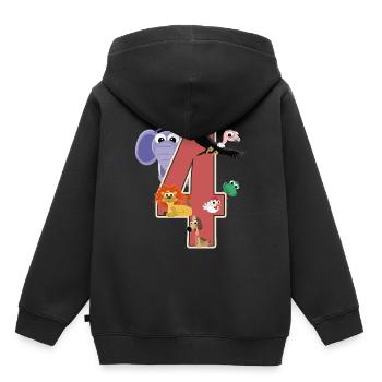 4e anniversaire 4 ans Quatre jeunes filles cadeau - Sweat Premium à capuche enfant bio - noir - Dos - AI Model Kid Male (0cm)