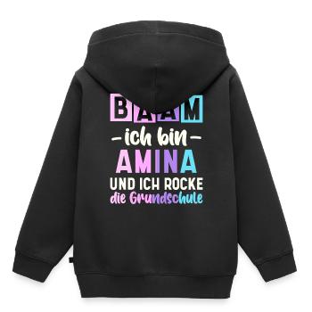 Name Amina Geschenk Grundschule - Kinder Premium Organic Hoodie - Schwarz - Hinten - AI Model Kid Male (0cm)