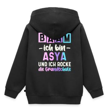 Name Asya Geschenk Grundschule - Kinder Premium Organic Hoodie - Schwarz - Hinten - AI Model Kid Male (0cm)