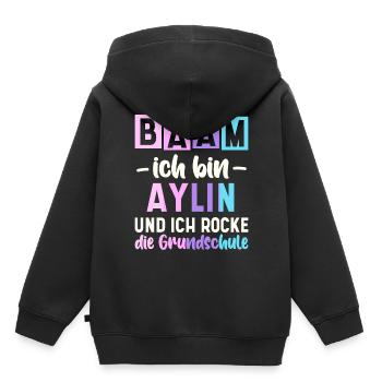 Name Aylin Geschenk Grundschule - Kinder Premium Organic Hoodie - Schwarz - Hinten - AI Model Kid Male (0cm)