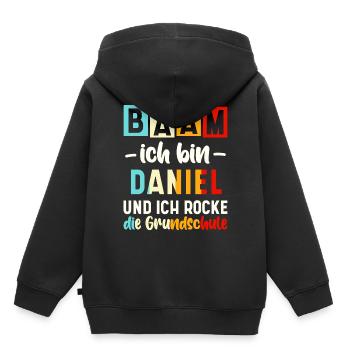 Name Daniel Spruch - Kinder Premium Organic Hoodie - Schwarz - Hinten - AI Model Kid Male (0cm)