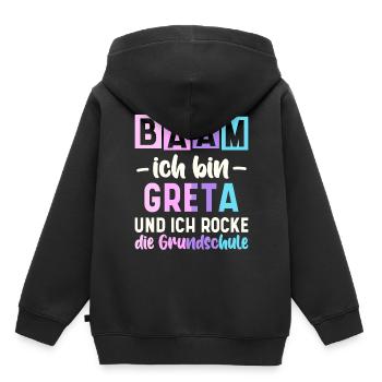 Name Greta Geschenk Grundschule - Kinder Premium Organic Hoodie - Schwarz - Hinten - AI Model Kid Male (0cm)