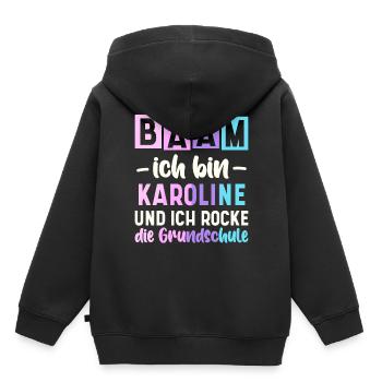 Name Karoline Geschenk Grundschule - Kinder Premium Organic Hoodie - Schwarz - Hinten - AI Model Kid Male (0cm)