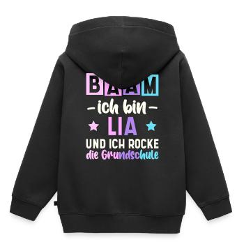 Name Lia Geschenk Grundschule - Kinder Premium Organic Hoodie - Schwarz - Hinten - AI Model Kid Male (0cm)