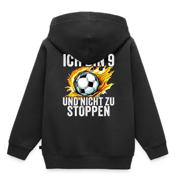 9 Jahre Jungen 9. Geburtstag Geschenk Fußball - Kinder Premium Organic Hoodie - Schwarz - Hinten - AI Model Kid Male (0cm)