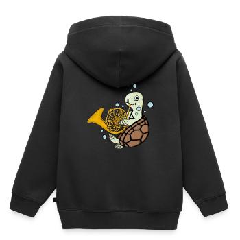 Cor Français Cadeau Enfants Turtle Musique - Sweat Premium à capuche enfant bio - noir - Dos - AI Model Kid Male (0cm)
