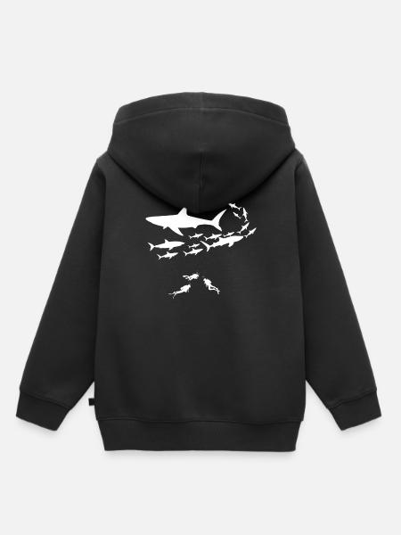 Plongeur requin plongée requin plongée requins cadeau - Sweat Premium à capuche enfant bio - noir
