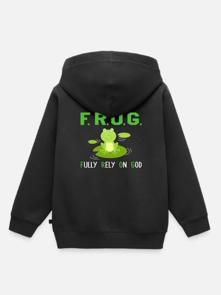Fully Rely On God FROG Religious Faith Gift - Kids Premium Organic Hoodie - black