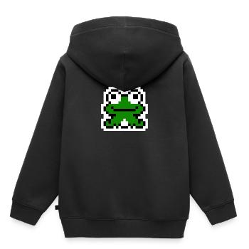 Grenouille - Pixelart - Pixel - Grenouille - Sweat Premium à capuche enfant bio - noir - Dos - AI Model Kid Male (0cm)