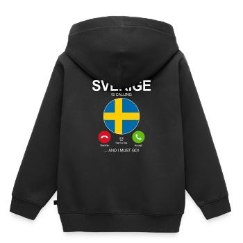 SVERIGE APPELLE AU DRAPEAU SUÉDOIS LE SLOGAN SUÉDOIS - Sweat Premium à capuche enfant bio - noir - Dos - AI Model Kid Male (0cm)