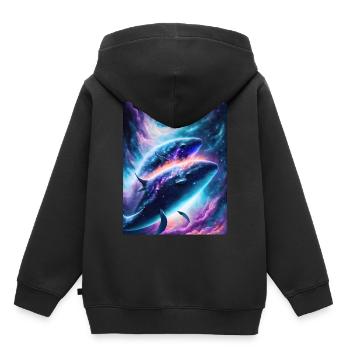 Divine whales in the cosmic star nebula - Kids Premium Organic Hoodie - black - Back - AI Model Kid Male (0cm)