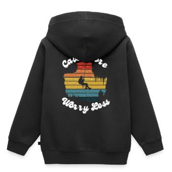 Cave more, Worry less - Sweat Premium à capuche enfant bio - noir - Dos - AI Model Kid Male (0cm)