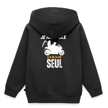 Je ne roule jamais seul - MOTARD - Sweat Premium à capuche enfant bio - noir - Dos - AI Model Kid Male (0cm)