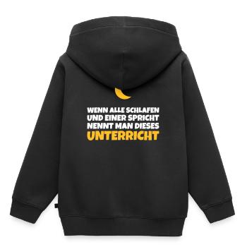Unterricht: Wenn alle schlafen und einer spricht - Kinder Premium Organic Hoodie - Schwarz - Hinten - AI Model Kid Male (0cm)