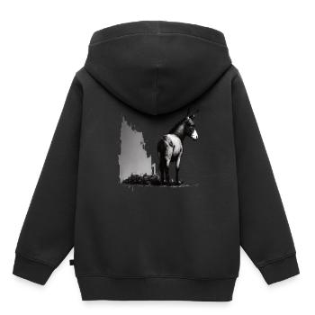 Impression au pochoir Artful d’âne - Sweat Premium à capuche enfant bio - noir - Dos - AI Model Kid Male (0cm)