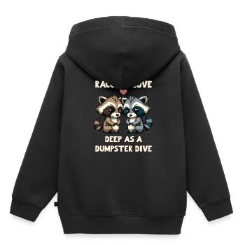 Raccoon Love is Deep as a Dumpster Dive - Kinder Premium Organic Hoodie - Schwarz - Hinten - AI Model Kid Male (0cm)