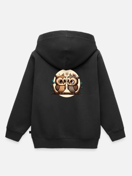 Owl Heart Valentine's Day - Kinder Premium Organic Hoodie - Schwarz