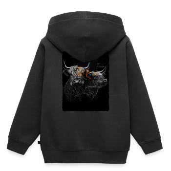 Portrait de bétail écossais des Highlands - Sweat Premium à capuche enfant bio - noir - Dos - AI Model Kid Male (0cm)