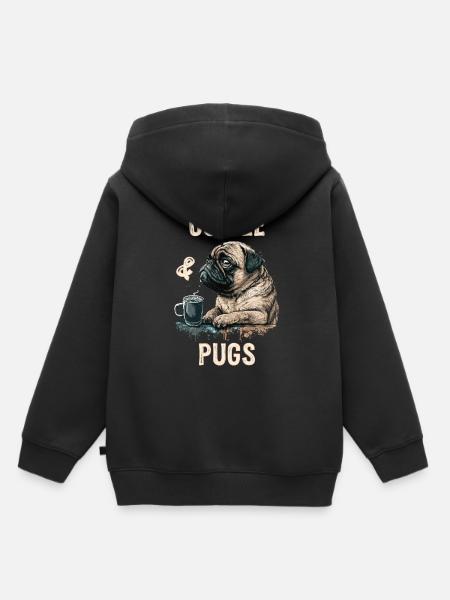 Coffee & Pugs - Kinder Premium Organic Hoodie - Schwarz