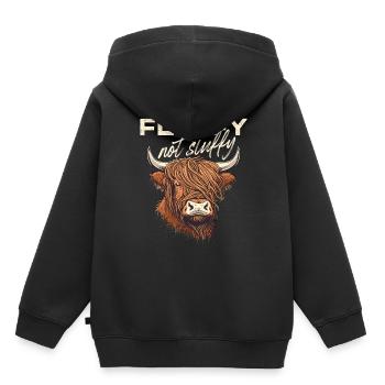 Vache moelleuse pas étouffante des Highlands - Sweat Premium à capuche enfant bio - noir - Dos - AI Model Kid Male (0cm)