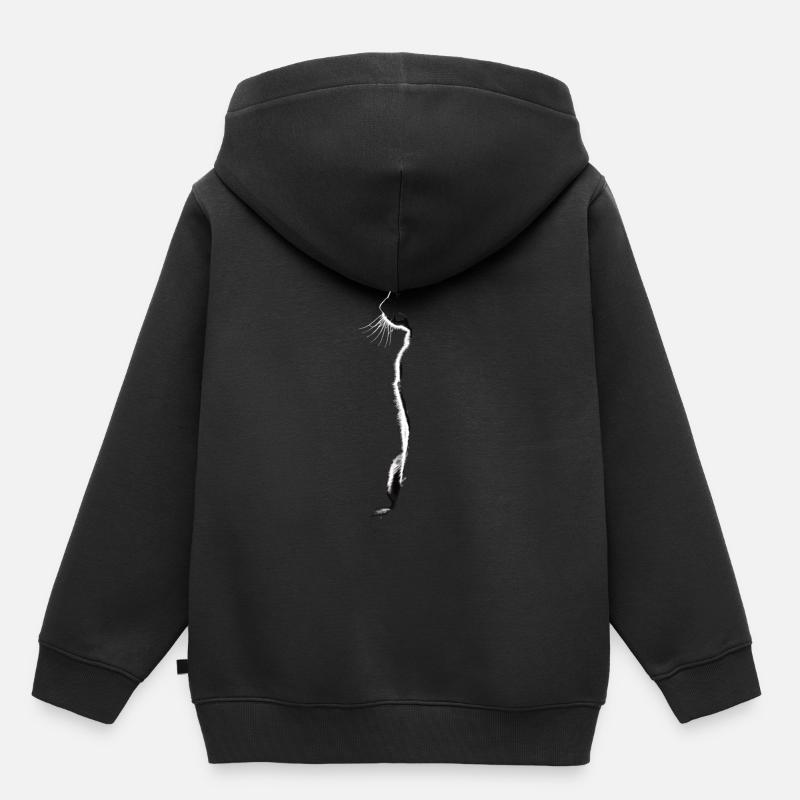Silhouette de chat minimaliste - Élégant - Sweat Premium à capuche enfant bio - noir